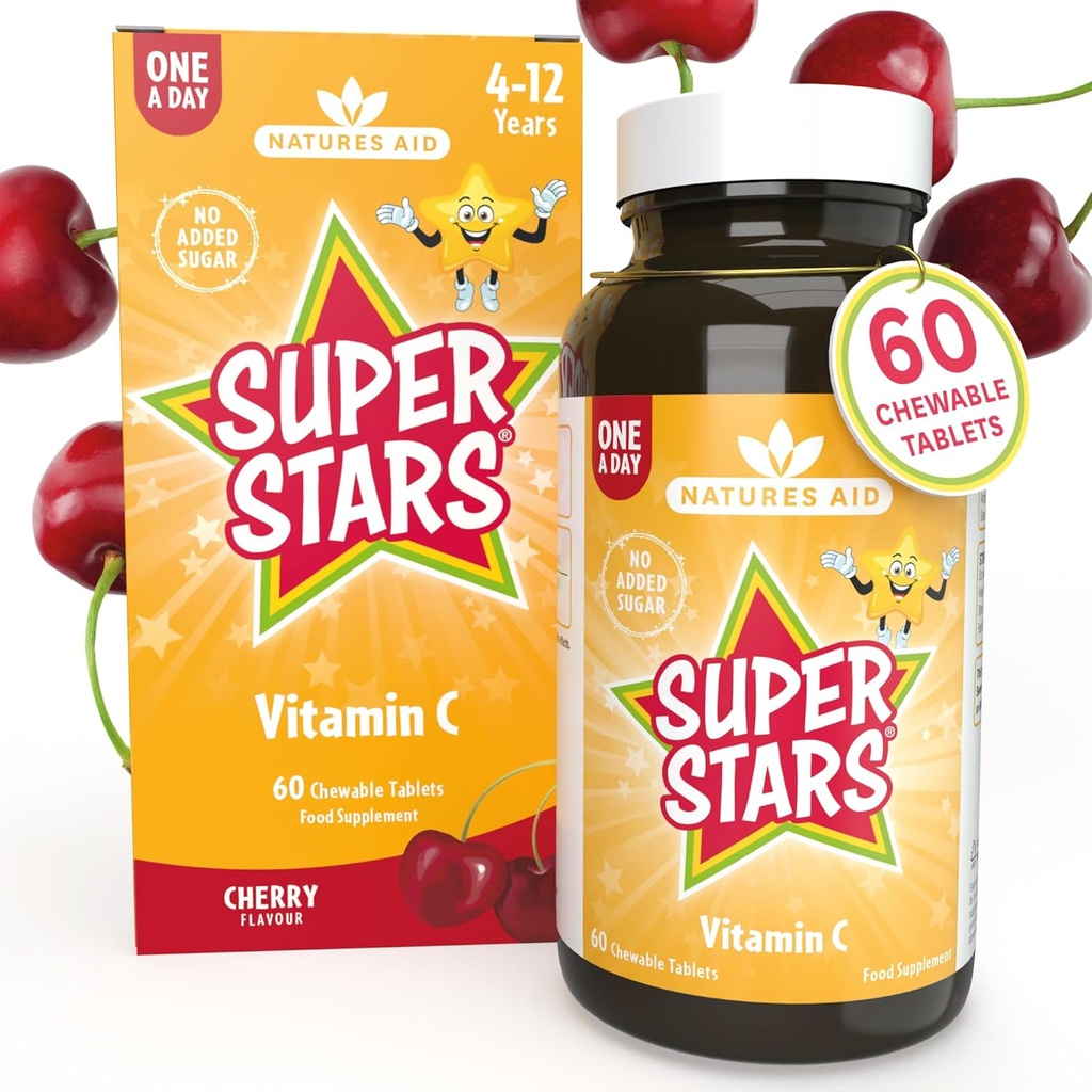 Hemir Natures Βοήθεια Super Stars Βιταμίνη C για παιδιά 4-12 χρόνια, 60 Μασώμενα δισκία