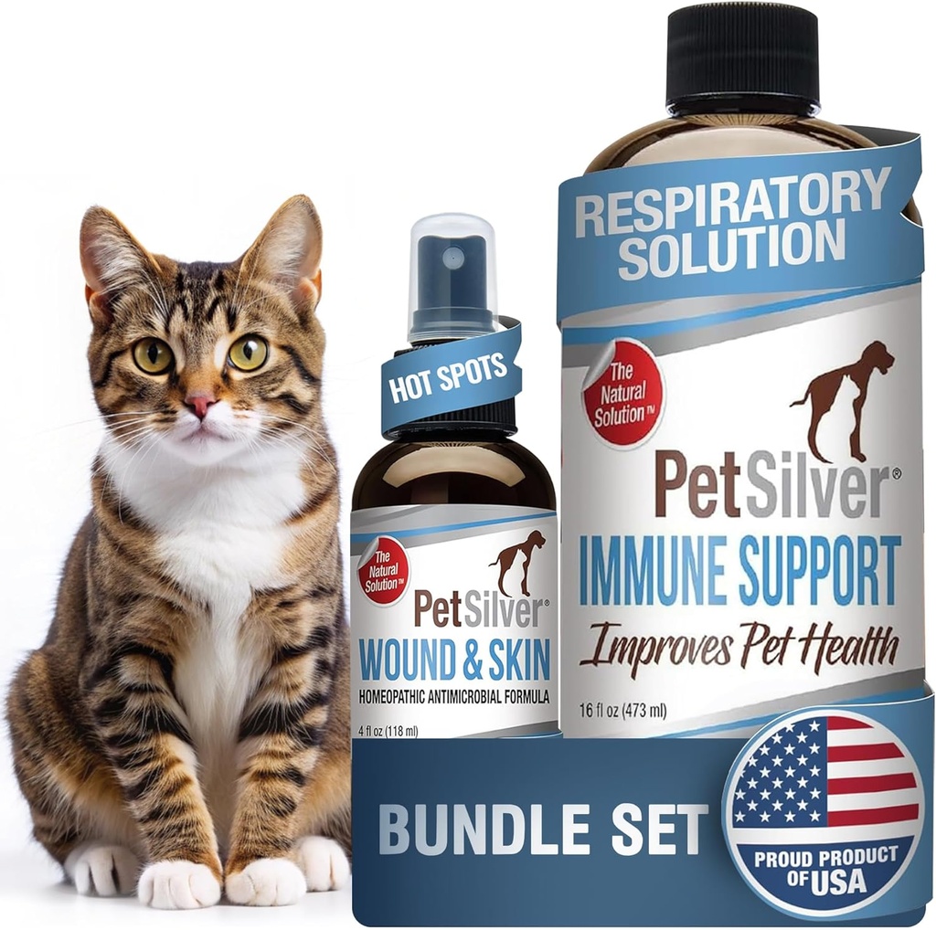 PetSilver - Immune Support (16 fl oz) ve Yara & Skin Mix (4 fl oz) Patentli Chelated Silver - Allergies, Sinus & Cough Tedavisi - Yara Bakımı ve Hot Spot Kaplaması - ABD'de Yapıldı
