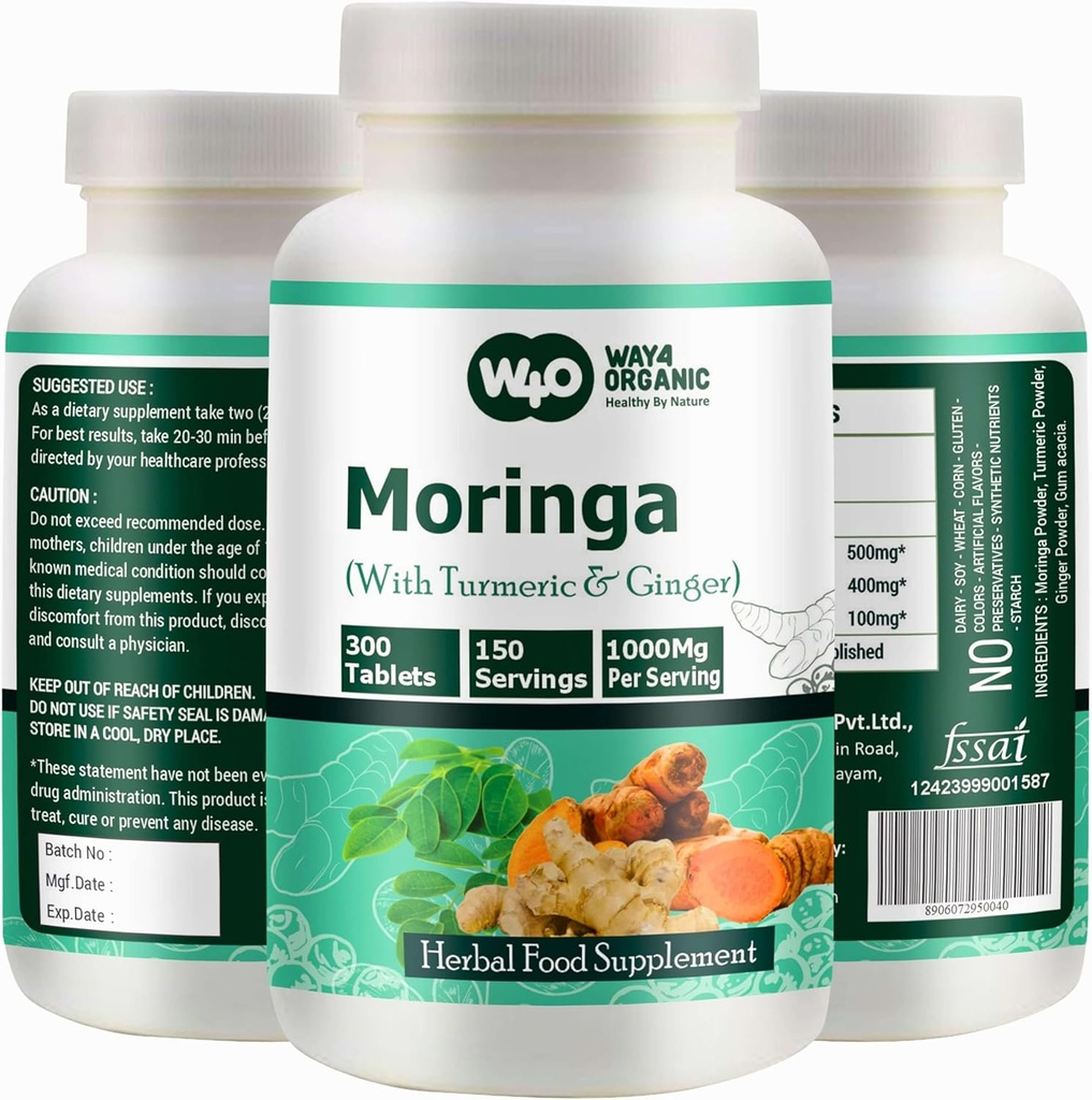 Turmeric ve Ginger ile Moringa Tabletleri, 300 Pills, 5 Ay Supply, 150 Hizmet başına 1000 Mg. Birden çok Faydaları olan bir Capsule - Supports Digestive Health (Pack of 1)
