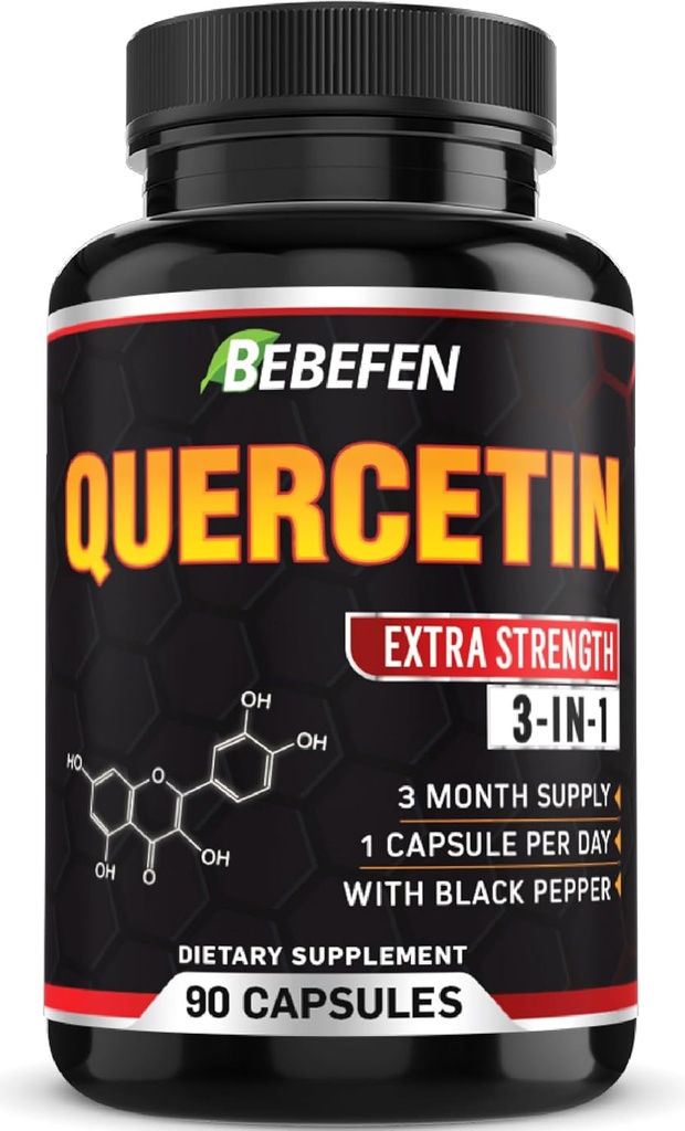 BEBEFEN Quercetin Capsules - 7050 mg Formula Pills with Black Pepper Extract - 90 Capsules Quercetin Pills for Supports Immune Health & Cardiovascular Health - 3 Ay Supply