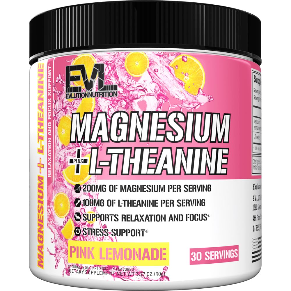 Evlution Beslenme Magnezyum + L-Theanine - Doğal Rahatlama ve Oda Destek - 200 mg Magnezyum + 100 mg L-Theanine - Vegan & Non-GMO - Toz Diyeti Tamam - 30 Hizmet - Pink Lemonade