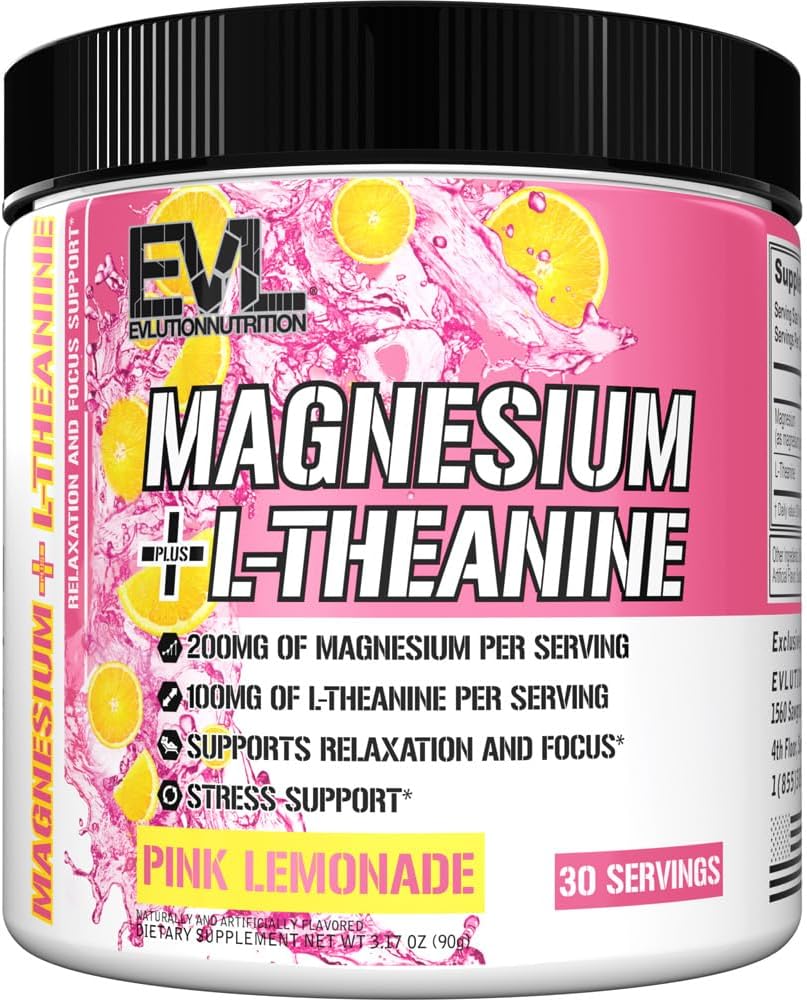 Evlution Beslenme Magnezyum + L-Theanine - Doğal Rahatlama ve Oda Destek - 200 mg Magnezyum + 100 mg L-Theanine - Vegan & Non-GMO - Toz Diyeti Tamam - 30 Hizmet - Pink Lemonade