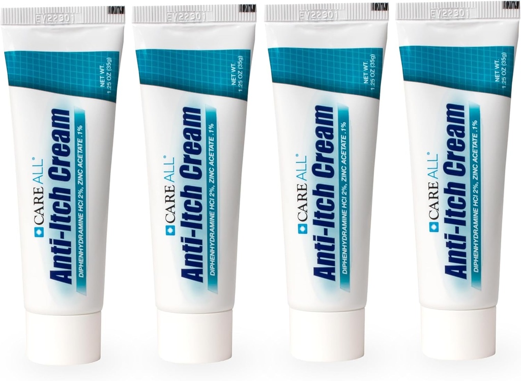 Tüm Anti-Itch Cream 1.25oz (4 Pack) Histamine Blocking, Diphenhydramine HCI 2 Topical Analgesic & çinko Atı% Skin Protectionant for Temporary Pain and Itch Relief from Common Outdoor Itches