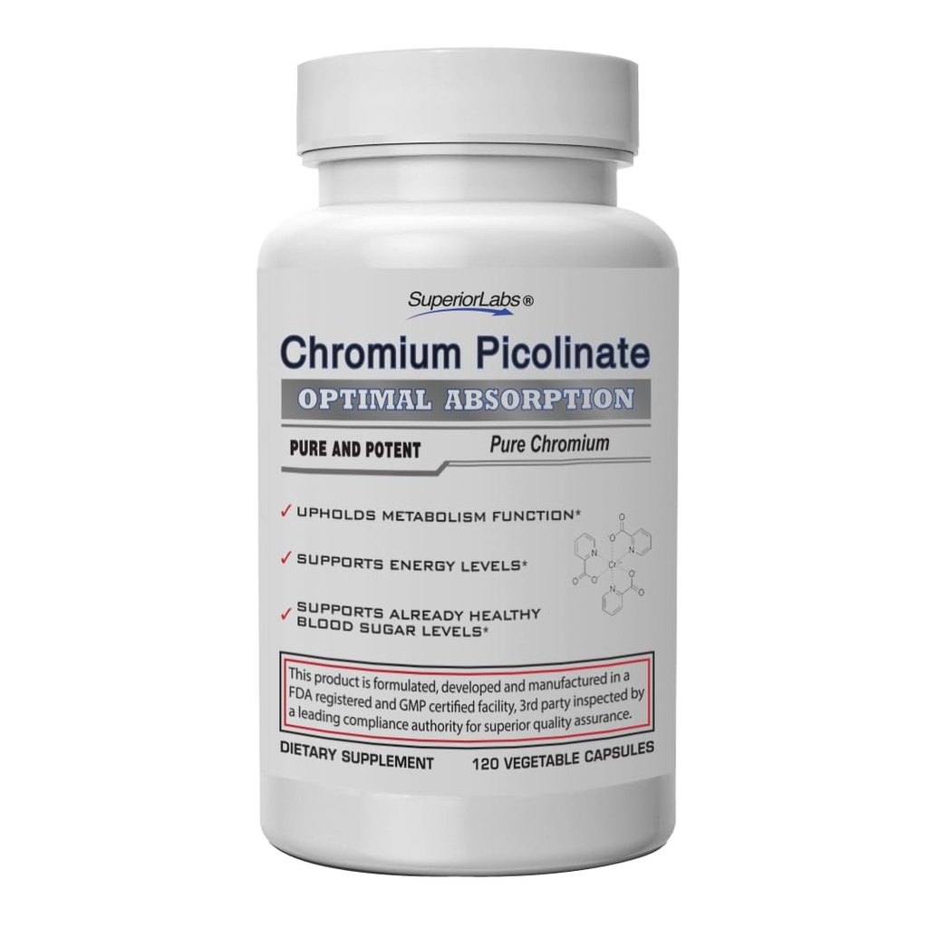 Üstün Laboratuvarlar Chromium Picolinate 500 Telefon, Yüksek Aborpsiyon, Non-GMO, Blood Sugar & Metabolism Support, Kilo and Food Craving Management, Helps Energy & Insulin Hassasity, 120 Veg Caps