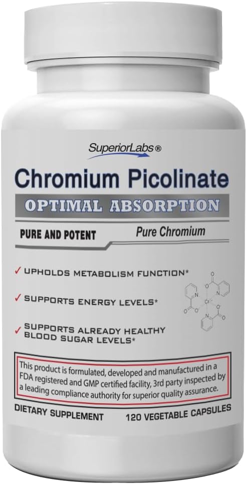 Üstün Laboratuvarlar Chromium Picolinate 500 Telefon, Yüksek Aborpsiyon, Non-GMO, Blood Sugar & Metabolism Support, Kilo and Food Craving Management, Helps Energy & Insulin Hassasity, 120 Veg Caps