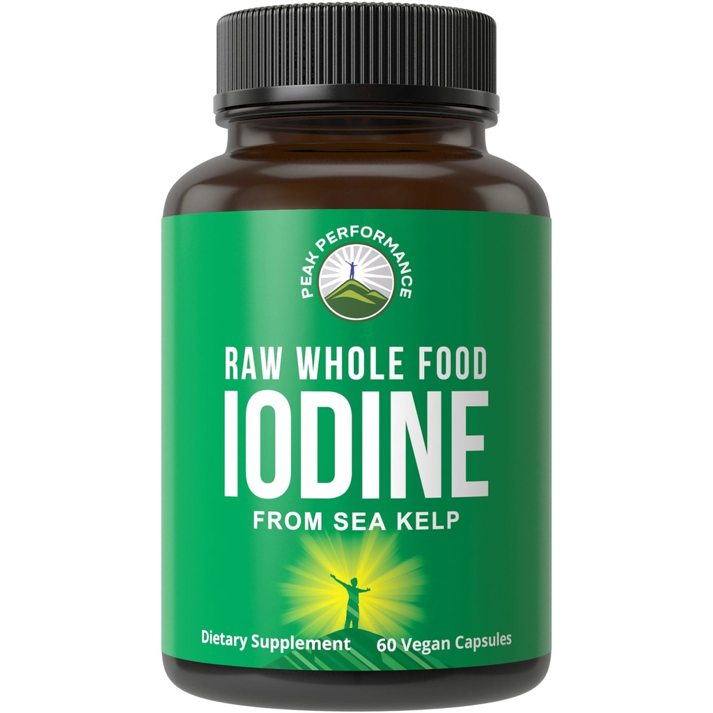 Raw Whole Food Iodine Supplement from Organic Kelp (Ascophyllum Nodosum) by Peak Performance. Potasyum Iodide Support Tabletler için Metabolism, Enerji ve Immune için. 60 Vegan Capsules, Pills.