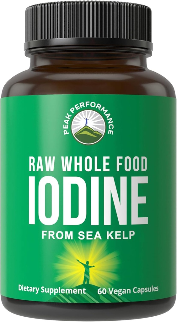 Raw Whole Food Iodine Supplement from Organic Kelp (Ascophyllum Nodosum) by Peak Performance. Potasyum Iodide Support Tabletler için Metabolism, Enerji ve Immune için. 60 Vegan Capsules, Pills.