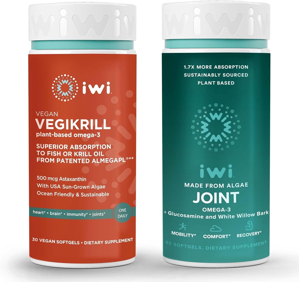 iwi Life Vegikrill & Joint Omega-3 Sche, 30 Hizmet, Vegan Plant-Based Algae Omega 3, Krill & Fish Oil Alternative, No Fishy Aftertaste