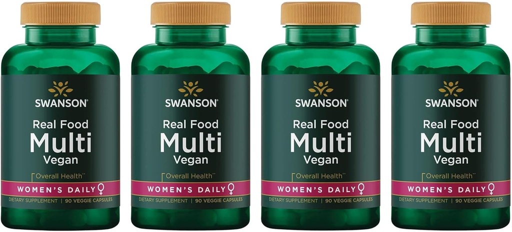 Gerçek Gıda Multi Women's Multivitamin Multimineral Women's Health Urinary Tract Stress Response Bone Hair Skin Nails Support Supplement Vegan Gluten-Free Non-GMO 90 Veggie Capsules Veg Caps (4 Pack)