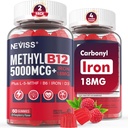NEVISS Torch B12 Vitaminleri 5000 mcg Gummies + Demir 18 mg for Women - Active Mecobalamin MethylFolate, B6 (P5P) & D3 Enerji ve Oda Desteği için, 120 Hizmet