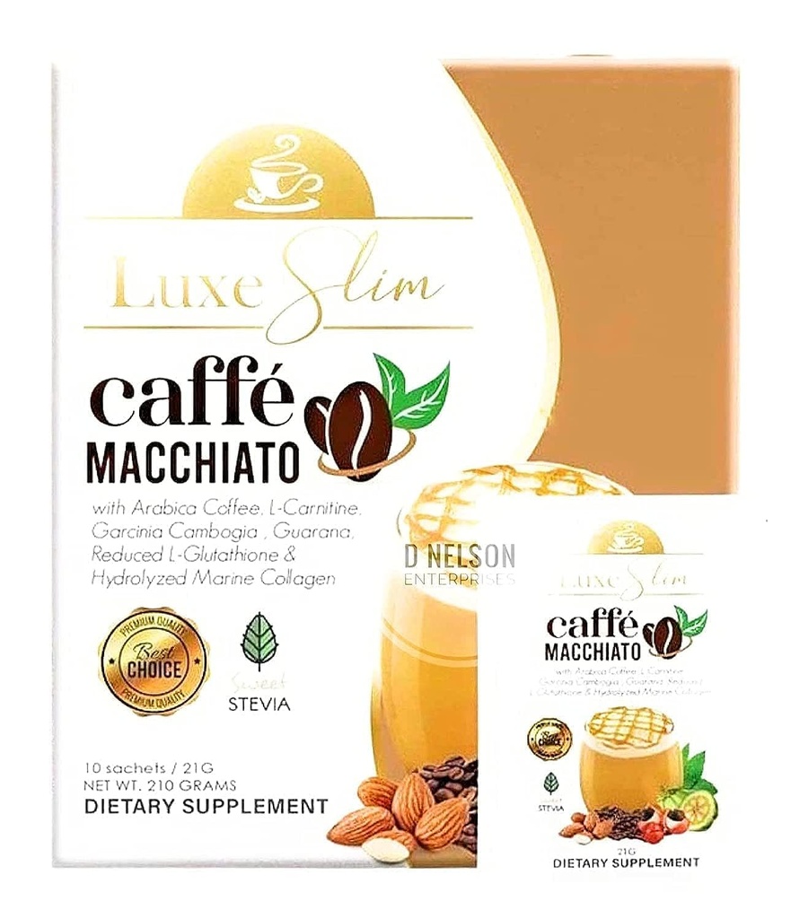 Luxe Slim Cafe Macchiato ile Hydrolyzed Collagen & Glutathione, 21g x 10 Sachets, 0.74 Ounce (Paketi 10)