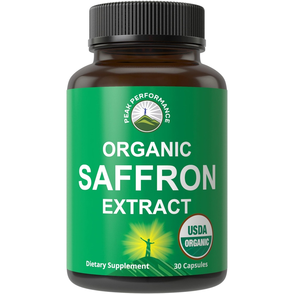 Saffron Supplements - USDA Organik Saffron Ekstraksiyon Capsules for Women, Men, and Kids. with Organic Prebiyotik Fiber instead of Filler. Mood için Saf ve Doğal, Beyin, Focus, Cravings, PMS