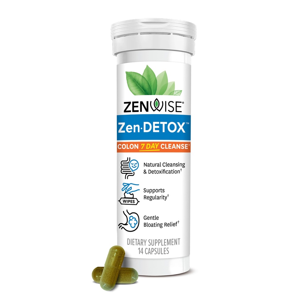 Zenwise Health 7Day Colon Detox Cleanse for Digestive Health - Gut Detox Pills for Digestion & Bloating Relief - Herbal Mix with Psyllium Husk, Senna Leaf, Bromelain, ACV & Probiyotiks - 14 Count