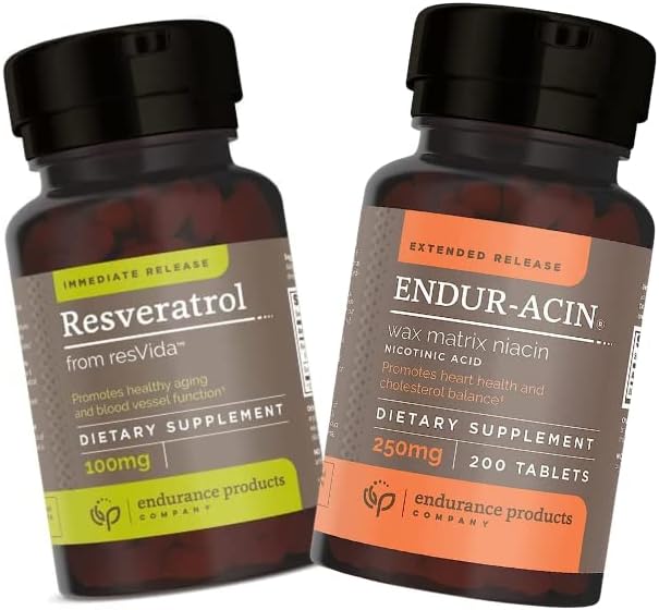 Endurance Products Resveratrol Supplement – Grape Skin Ekstraksiyon ve ENDUR-ACIN 250 mg Niacin - Optimal Abhidrasyon ve Low-Flush için Genişletilmiş Salı