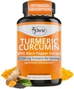 Pure By Nature Turmeric Curcumin with Black Pepper Extract 10 mg Capsules, 1200 mg per Service, Organic, High Abxia Antioksi Support (180 Count)