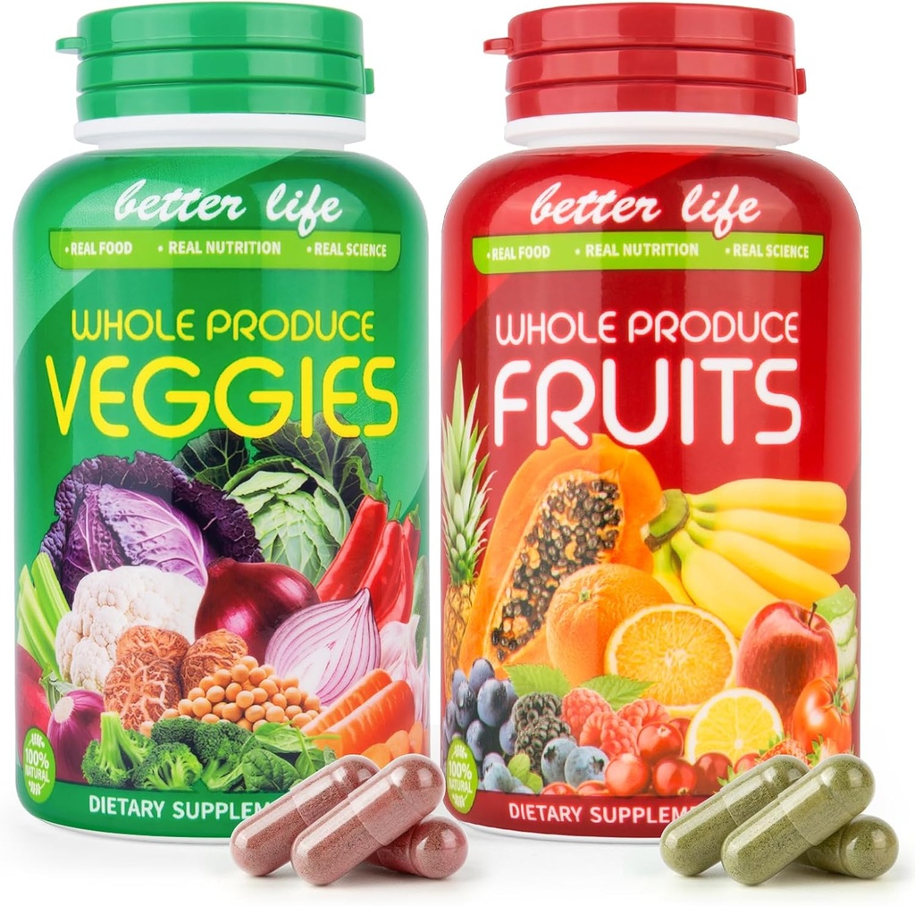 Dowslept Meyveler ve Veggies Supplement/Capsules -% 100 Tüm Doğal Vitaminler Kadınlar için Denge Enerji Seviyeleri 90 Meyve Kapsülleri, 90 Veggie Capsules
