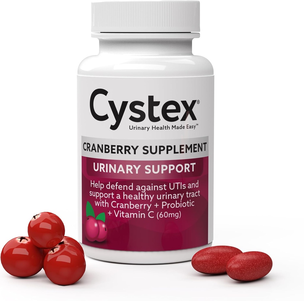 Cystex Cranberry Urinary Health Supplement - 3in-1 UTI Protection with Probiyotiks, Prebiyotiks, & Vitamin C - Supports Vaginal pH, Yeast Balance, & Urinary Health - Fast-Lawing - Sugar-Free - 75-Count