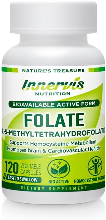 Bioaktif Folate (L-5-MTHF 1000mcg, Folate 1700mcg) – Beyin & Mood Support, Easy-to-Swallow, 120 Veg Capsules