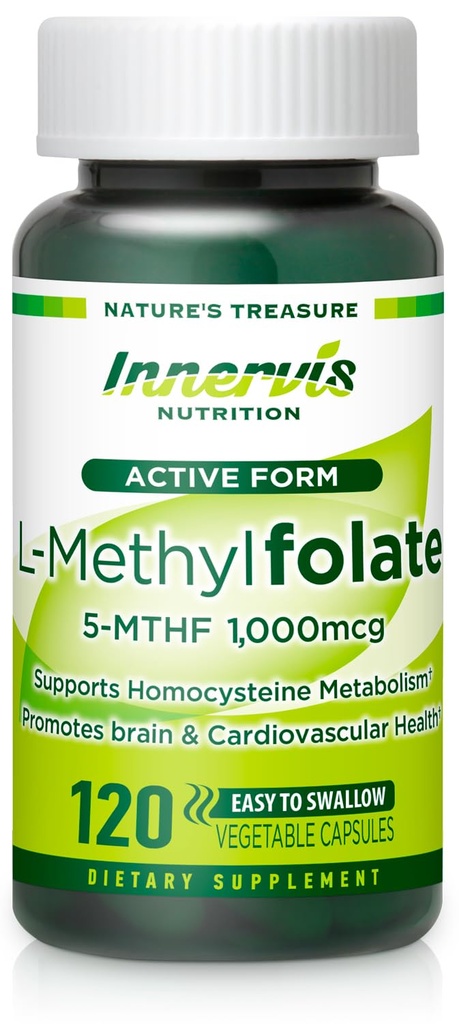 Bioaktif Folate (L-5-MTHF 1000mcg, Folate 1700mcg) – Beyin & Mood Support, Easy-to-Swallow, 120 Veg Capsules