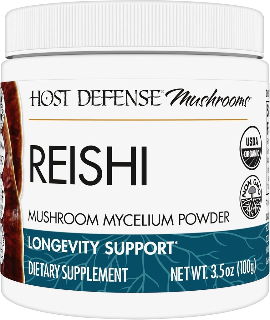 Host Defense Reishi Powder - Mushroom Mycelium Powder - Heart & Immune Health Support Supplement - Mushroom Supplement to Support Energy & Vitality - Aids Γενικά Well-Being - 3,5 oz (66 Servings)*
