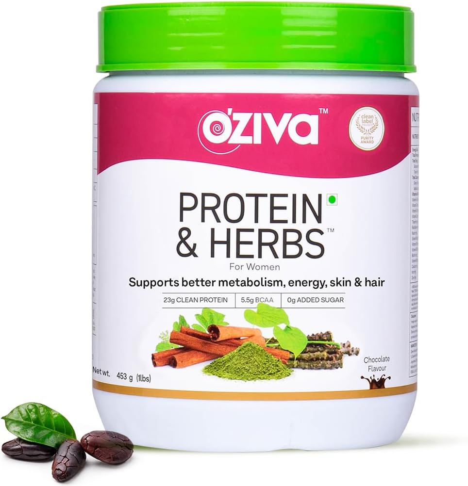 OZIVA protein & Herbs for Women | 500 Gm (16 hizmet)| Multivitamins, Curcumin, Shatavari, Tulsi for Support Metabolism, Hormonal Balance & Skin, Saç Sağlığı (1.1 Lb)