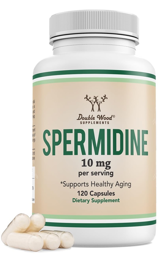 Spermidine Supplement (10mg 99% Spermidine 3HCL - Third Party Tested) 120 Κάψουλες - Πάνω από 100x More Poent Than Wheat Germ Extract for Cell Membrane, Telomere Health and Aging by Double Wood