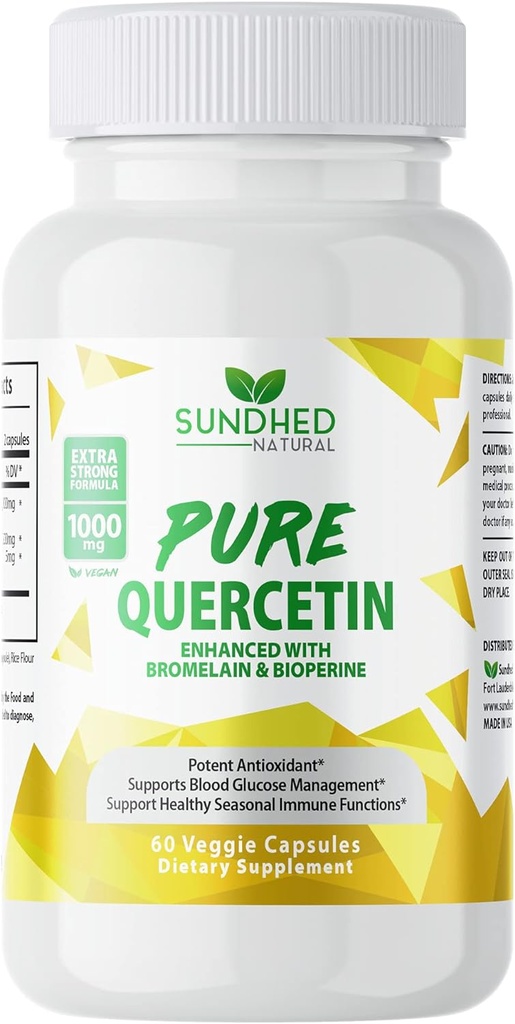 Pure Quercetin with Bromelain and Bioperine - Antioxidant Support, Extra Strong Formula with 1000mg, 1-Month Supply