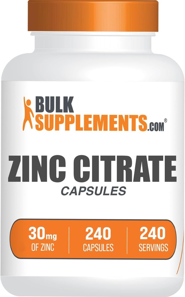 BulkSupplements.com Zinc Citrate Capsules - Zinc Supplements, Gluten Free - 30mg per Serving, 1 Capsule per Serving, 240 Count (Pack of 1)