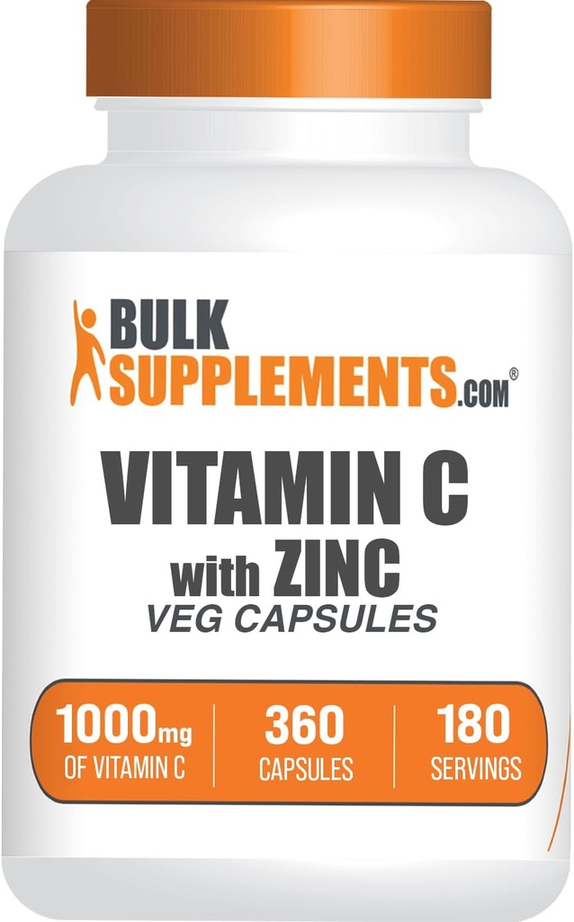 BulkSupplements.com Vitamin C ile çinko Capsules - C 1000 mg & çinko 15mg, Immune Support - Vegan, 2 Capsules per Service, 360 Veg Count (Pack of 1)