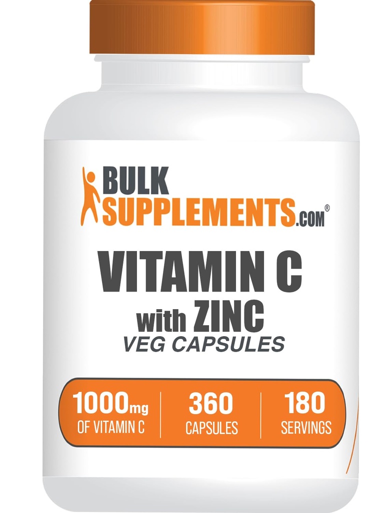 BulkSupplements.com Vitamin C ile çinko Capsules - C 1000 mg & çinko 15mg, Immune Support - Vegan, 2 Capsules per Service, 360 Veg Count (Pack of 1)