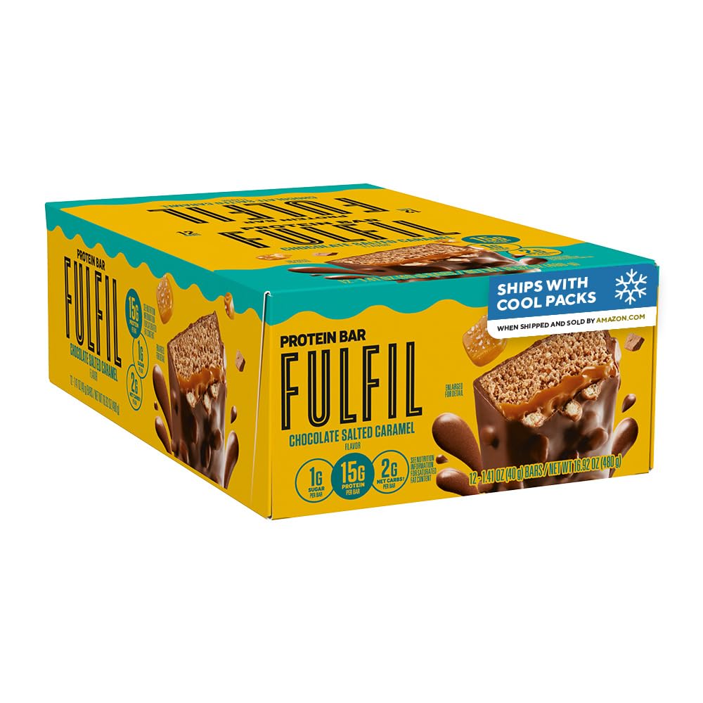FULFIL protein Snack Bars, Chocolate Salted Caramel Flavored, Gluten Free with 15g protein, Pantry Staples, 12 Count