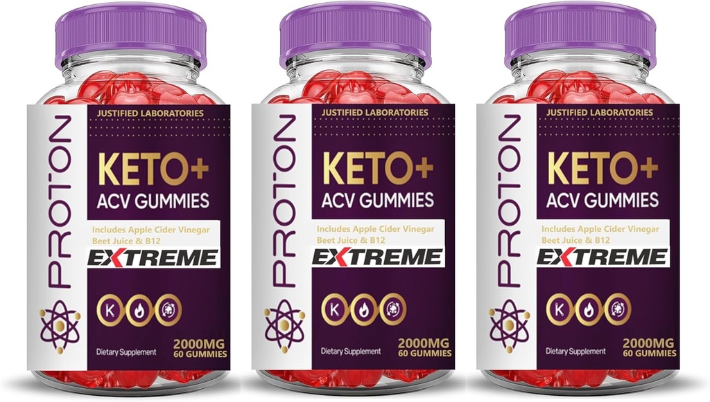 Justified Laboratories (3 Pack Proton proteini DW ACV Gummies Extreme 2000MG Proton Chem Gummies Apple Cider Vinegar Formulated with Pomegranate Beet Juice B12 Vegan Non GMO 180 Gummys