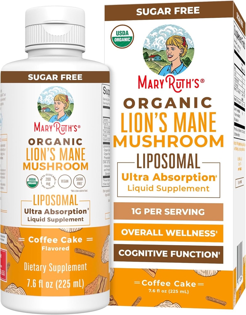 MaryRuth Organics Lions Mane Supplement | Ultra Abxia Liposomal | Full Spectrum Lion's Mane Mushroom | 200 mg Beta-Glucans Per | USDA Organic | Vegan | 7.6 oz | 15 Servisler