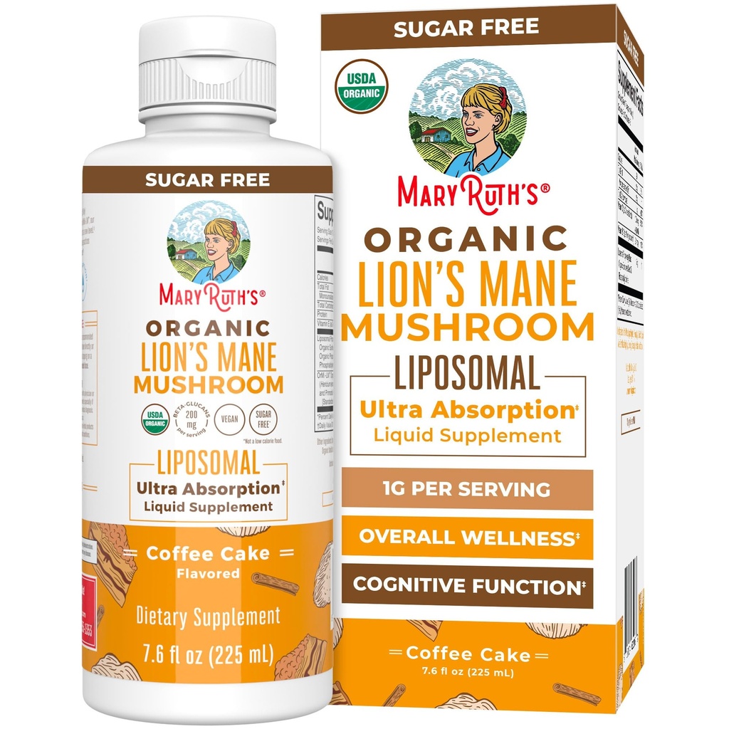MaryRuth Organics Lions Mane Supplement | Ultra Abxia Liposomal | Full Spectrum Lion's Mane Mushroom | 200 mg Beta-Glucans Per | USDA Organic | Vegan | 7.6 oz | 15 Servisler