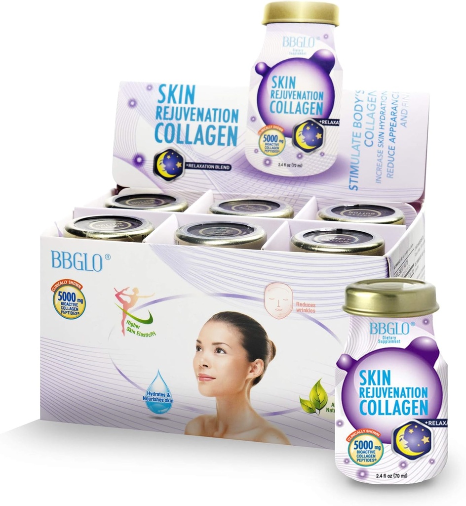 BBGLO® Skin Rejuvenation Collagen Drink - Anti Aging Complex, 2.4 fl. Oz (6 Şişeler, Rahatlama)