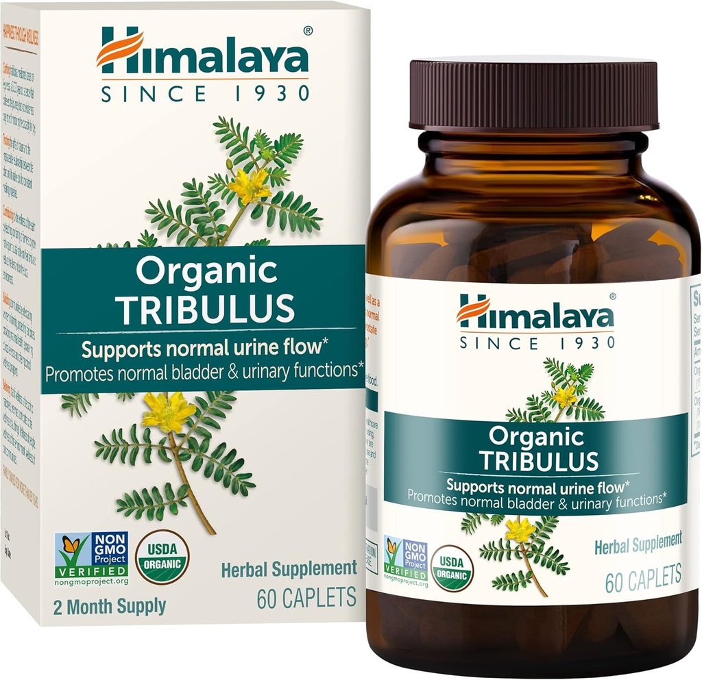 Himalaya Organik Tribulus Terrestris - Bladder Control için herbal Supplement, Male Endurance, Prostate ve Libido Destek - Vegan, Non-GMO, Gluten Free, 688 mg, 60 Caplets