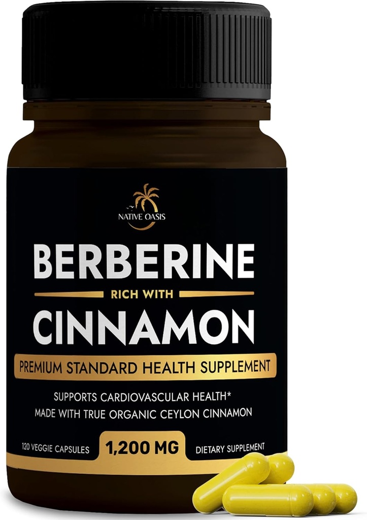 Ceylon Cinnamon ile Berberin Tamamı | Berberine HCL 1.200 mg Plus Ceylon Cinnamon, Sri Lanka'dan Kalp Sağlığı, Kilo Kaybı ve Immune Desteği | No-GMO, Lab Tested, Zero Fillers | 120ct.