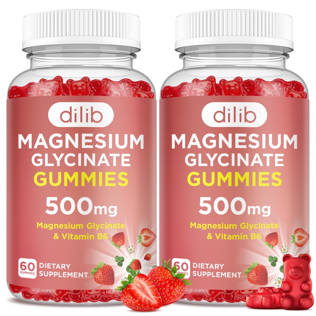 Magnezyum Glycinate Gummies 500 mg for Yetişkinler & Çocuklar Magnezyum Supplement with Vitamin B6-Doğal Calm Gummies-Calm Mood, Muscle & Sleep Support-Strawberry Flavor, 120 Gummies