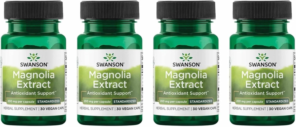 Swanson Magnolia Bark-Herbal Supplement Geleneksel olarak Nervous System & Digestive Health Support-May Propiratory Health & Stress Support (30 Veggie Capsules, 200 mg Her) 4 Pack