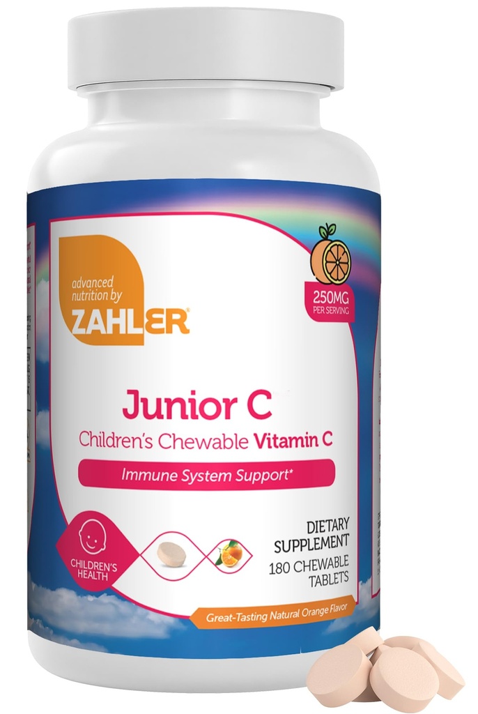 Zahler Junior C Advanced Chewable Vitamin C for Kids - Immune Support Kids Vitamins in Delicious Orange Flavor - Kosher Kids C for Immunity - Vitamin C Chewable Antioksi - (180 Count)