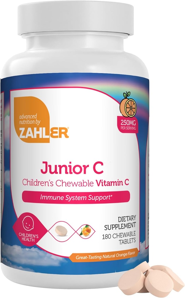 Zahler Junior C Advanced Chewable Vitamin C for Kids - Immune Support Kids Vitamins in Delicious Orange Flavor - Kosher Kids C for Immunity - Vitamin C Chewable Antioksi - (180 Count)
