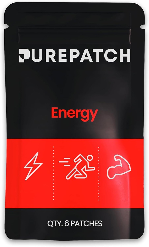 Pure Patch Energy Patch – Plant-Based Vegan Topical Patch – Caffeine – CoQ10 – Amino Asits – Elektrolytes – Non-Ingestible – Water-Resistant – Skin – Gluten Free – Made in USA – 6 Patches –