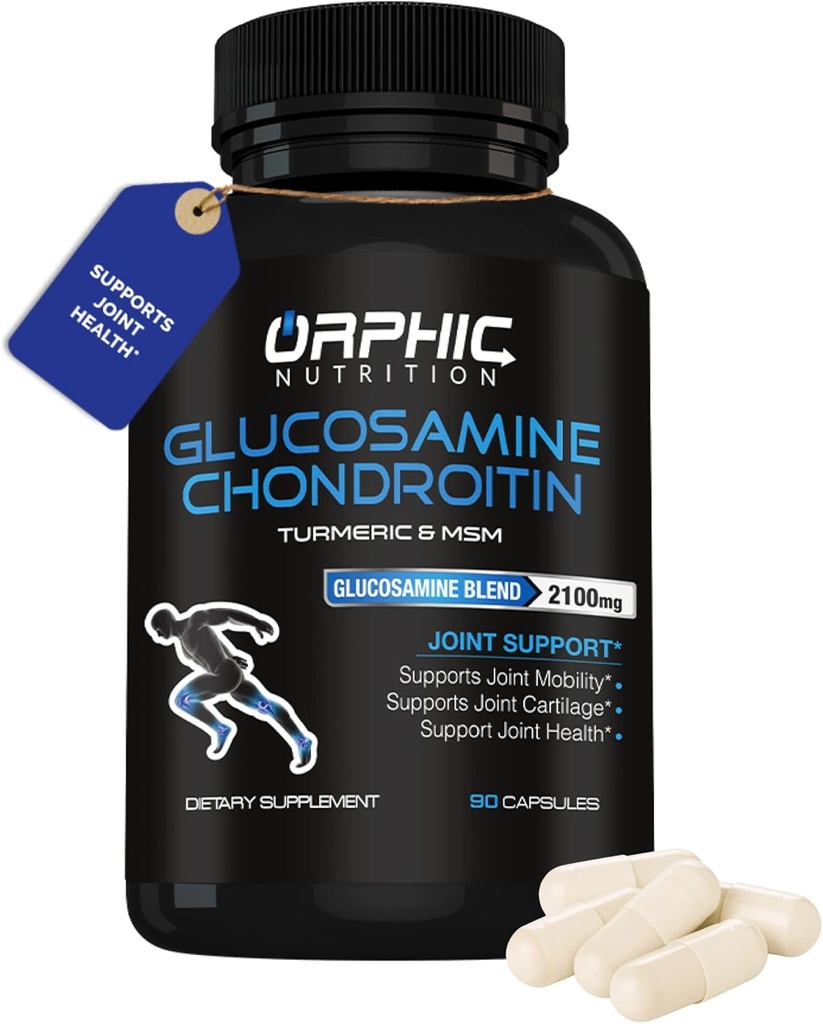 ORPHIC NUTRITION Glucosamin Chondroiting MSM 2100MG (90 Caps) - Erkekler ve Kadınlar için Ortak Destek Supplement* - Ortak Kartilage & Mobility