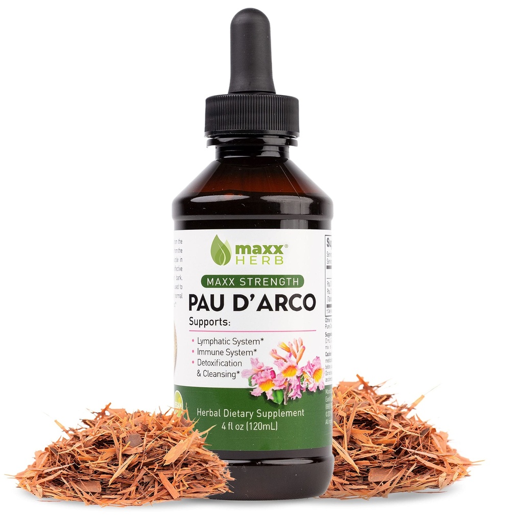 Maxx Herb PAU D'Arco Tincture - Max Strength PAU D Arco Extract for Immune Support, Taheebo Tea İç Bark Absor Better Than PAU Darco Capsules - 4 Oz Şişe (60 Hizmet)