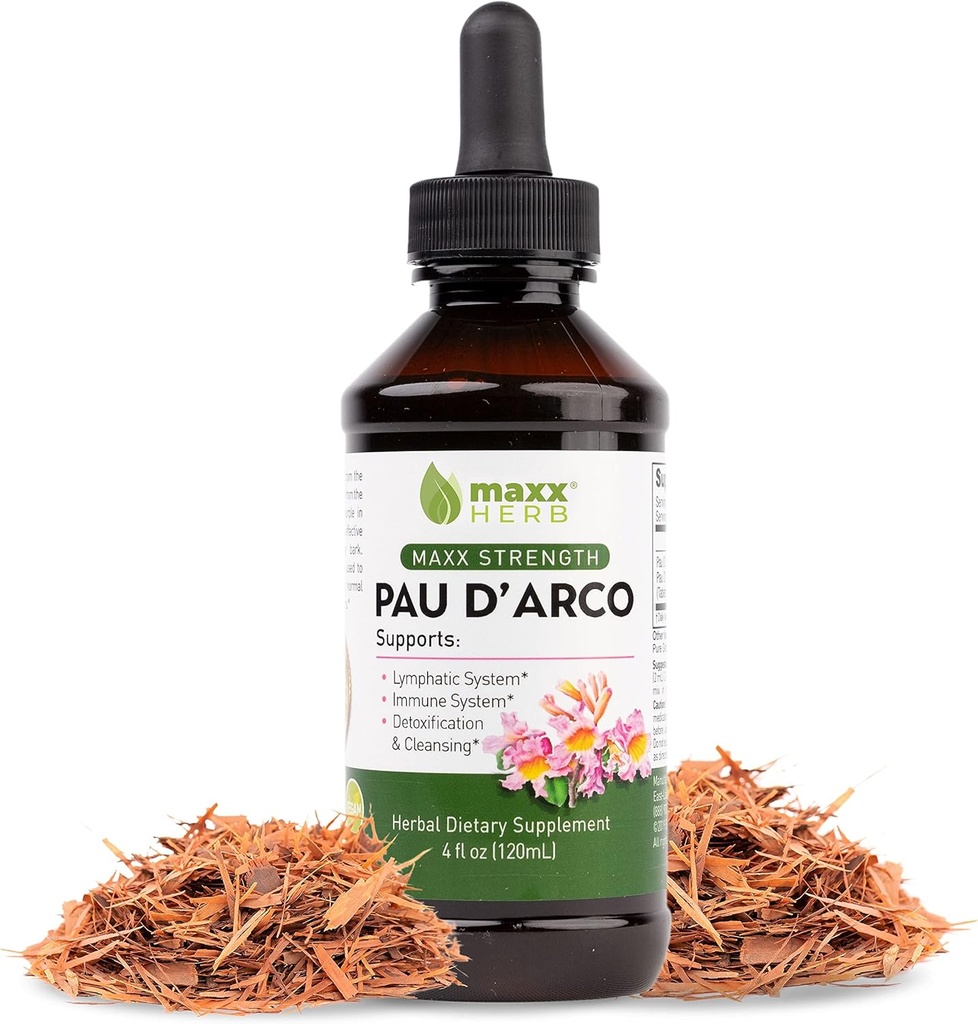 Maxx Herb PAU D'Arco Tincture - Max Strength PAU D Arco Extract for Immune Support, Taheebo Tea Inner Bark Absorbs Better Than PAU Darco Capsules – 4 Oz Bottle (60 Servings)