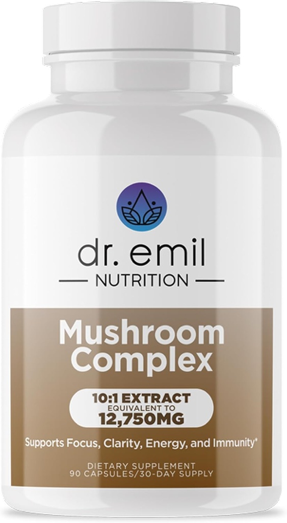 DR. EMIL NUTRITION 10 Mushroom Supplement for mental Clarity, Focus & Immune Support - Fonksiyonel Mushroom Nootropic Supplement with Lions Mane Extract, Cordyceps, Türkiye Tail & More