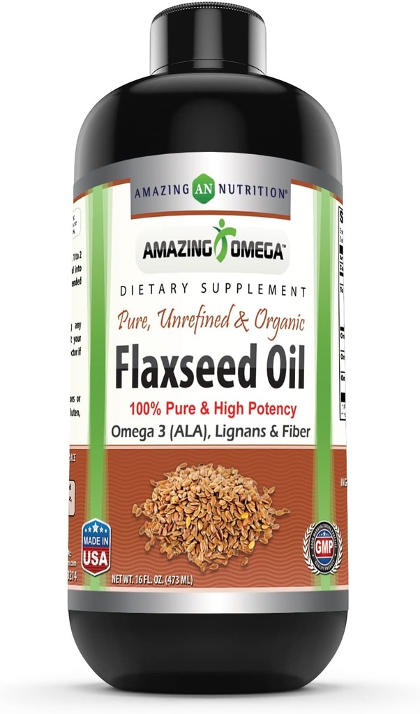 Şaşırtıcı Omega Flaxseed Oil Supplement | Omega 3, Lignans & Fiber | 16 Oz | Non-GMO | Gluten Free | Made in USA
