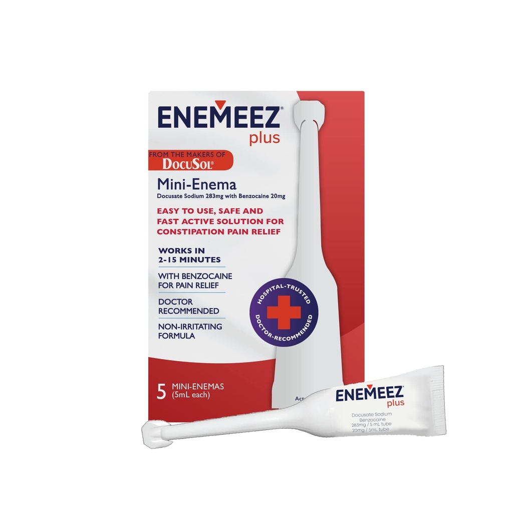 Enemeez Docusol Plus Docusate sodyum Enema - Clear 5 ml, 5 Count, Fast-Acting for Constipation