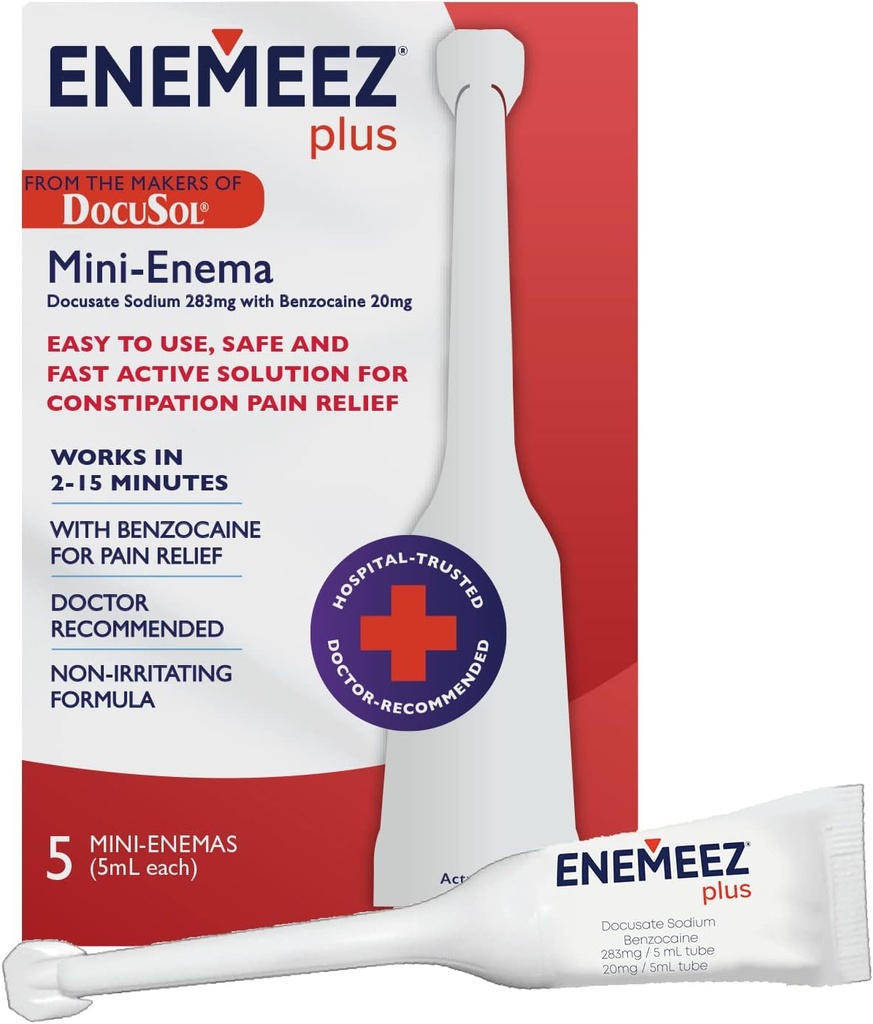 Enemeez Docusol Plus Docusate sodyum Enema - Clear 5 ml, 5 Count, Fast-Acting for Constipation