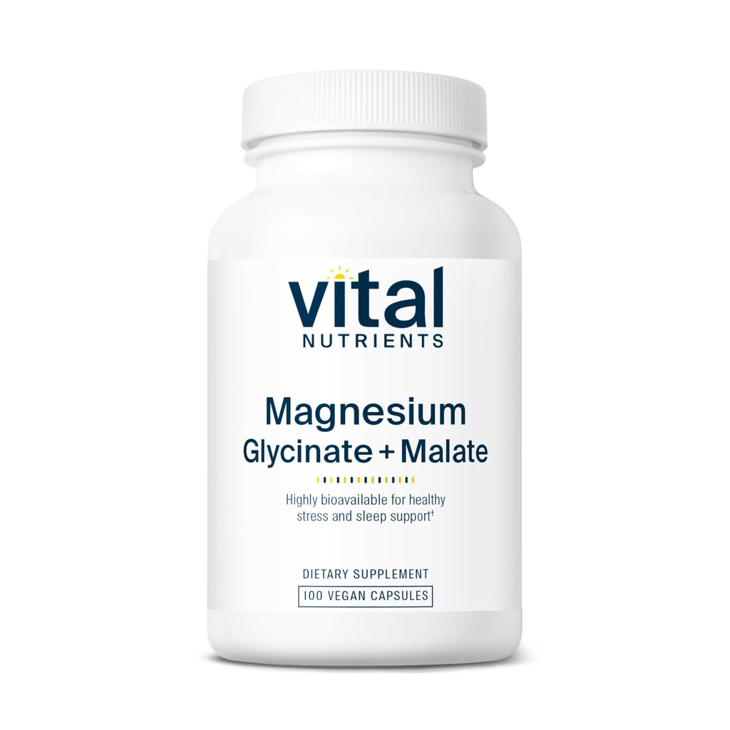 Vital Nutrients Magnezyum Glycinate + Malate | 120 mg Vegan Supplement for Women and Men | Muscle, Heart, Bone Support * | Promosyonlar Rahatlama | Gluten, Süt ve Soy Free | 100 Capsules